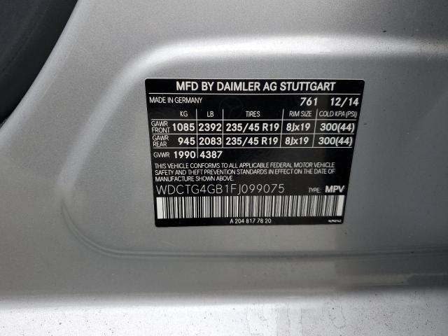 WDCTG4GB1FJ099075 - 2015 MERCEDES-BENZ GLA 250 4MATIC SILVER photo 13