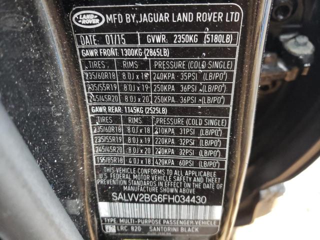 SALVV2BG6FH034430 - 2015 LAND ROVER RANGE ROVE PRESTIGE PREMIUM BLACK photo 10