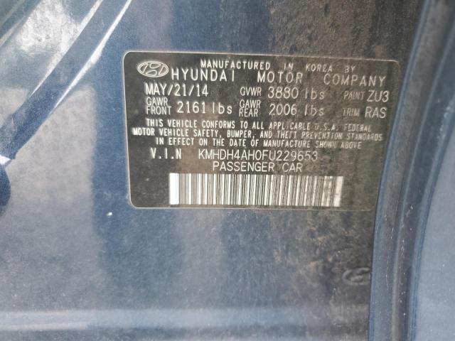 KMHDH4AH0FU229653 - 2015 HYUNDAI ELANTRA SE BLUE photo 12