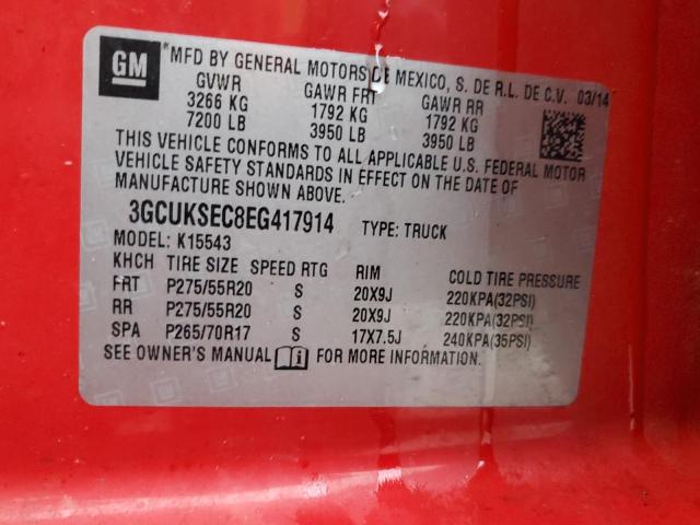 3GCUKSEC8EG417914 - 2014 CHEVROLET SILVERADO K1500 LTZ RED photo 12