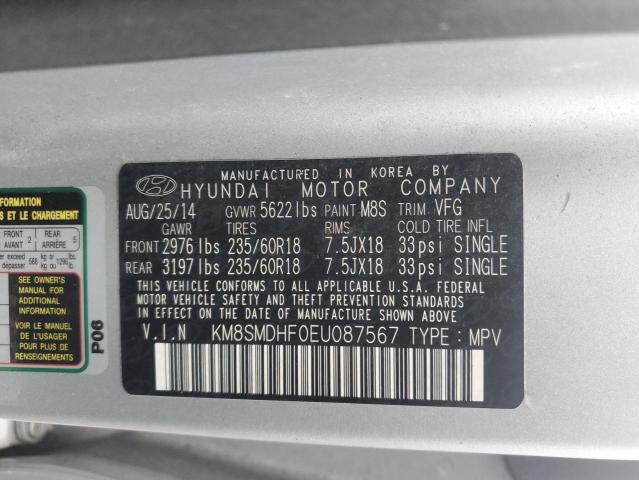 KM8SMDHF0EU087567 - 2014 HYUNDAI SANTA FE GLS SILVER photo 13