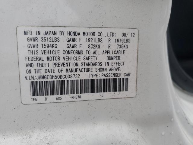 JHMGE8H50DC008732 - 2013 HONDA FIT SPORT WHITE photo 13