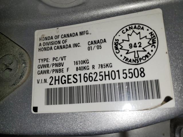 2HGES16625H015508 - 2005 HONDA CIVIC LX SILVER photo 12