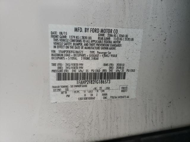 1FAHP2F82FG186573 - 2015 FORD TAURUS LIMITED WHITE photo 12