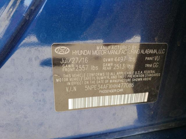 5NPE34AFXHH477086 - 2017 HYUNDAI SONATA SPORT BLUE photo 12