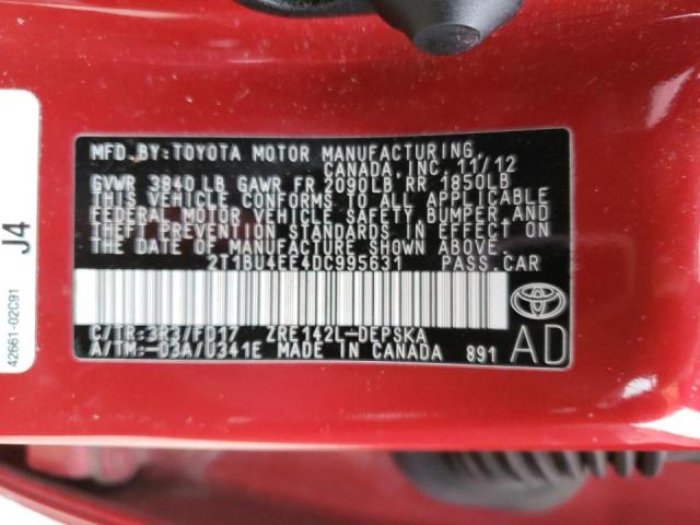 2T1BU4EE4DC995631 - 2013 TOYOTA COROLLA BASE RED photo 13