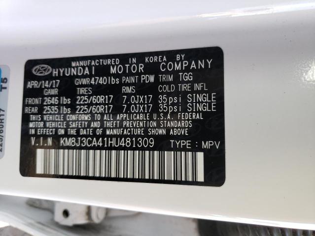 KM8J3CA41HU481309 - 2017 HYUNDAI TUCSON LIMITED WHITE photo 13