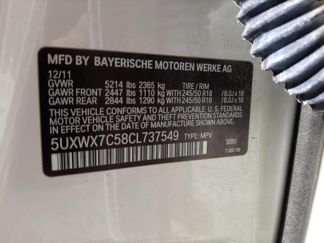 5UXWX7C58CL737549 - 2012 BMW X3 XDRIVE35I WHITE photo 13