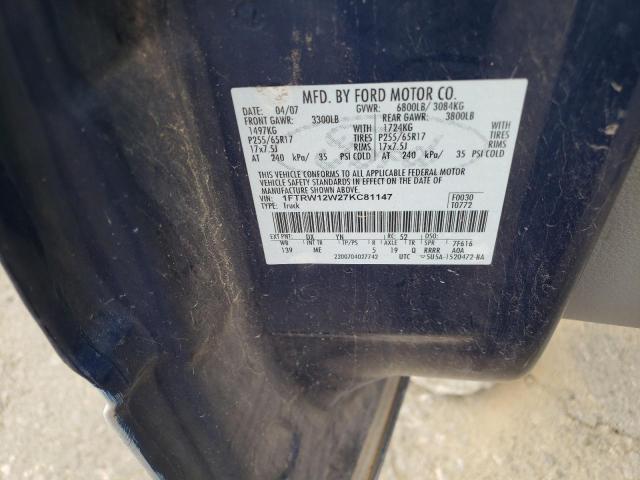 1FTRW12W27KC81147 - 2007 FORD F150 SUPER BLUE photo 12