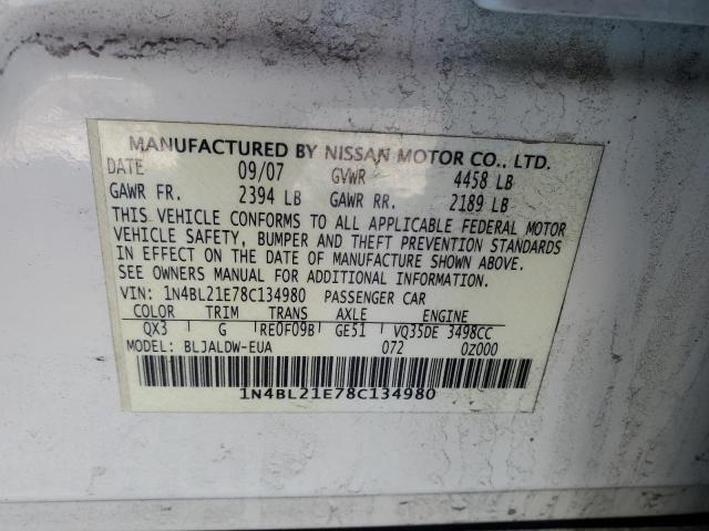 1N4BL21E78C134980 - 2008 NISSAN ALTIMA 3.5SE WHITE photo 13