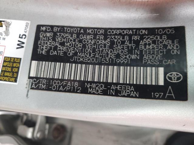 JTDKB20U153119991 - 2005 TOYOTA PRIUS SILVER photo 12