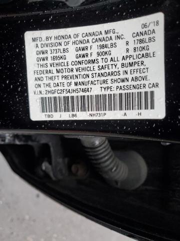 2HGFC2F54JH574647 - 2018 HONDA CIVIC LX BLACK photo 12