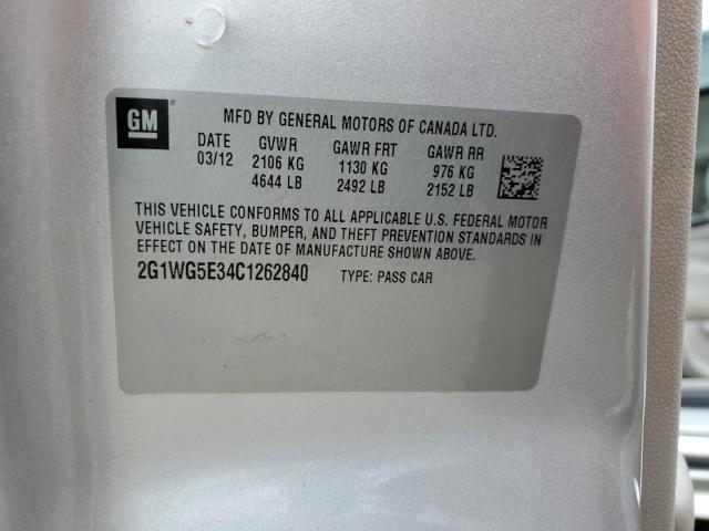 2G1WG5E34C1262840 - 2012 CHEVROLET IMPALA LT SILVER photo 13