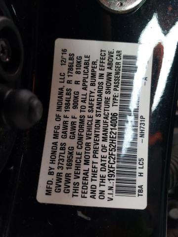 19XFC2F52HE214006 - 2017 HONDA CIVIC LX BLACK photo 12