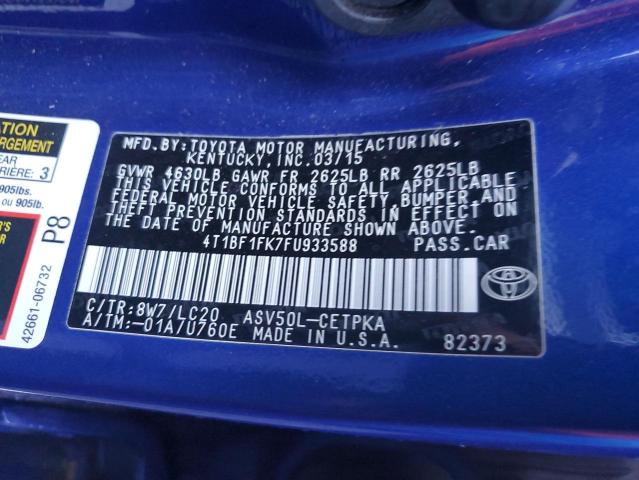 4T1BF1FK7FU933588 - 2015 TOYOTA CAMRY LE BLUE photo 12