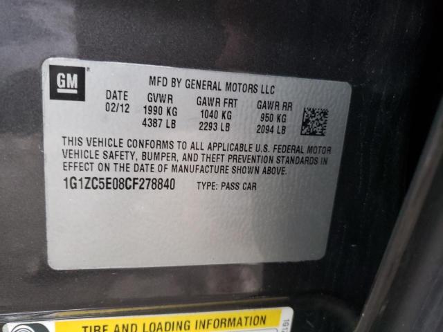 1G1ZC5E08CF278840 - 2012 CHEVROLET MALIBU 1LT ნაცრისფერი ფოტო 13