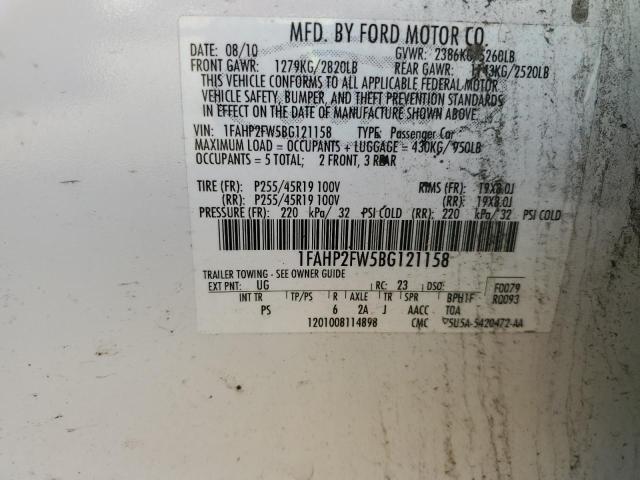 1FAHP2FW5BG121158 - 2011 FORD TAURUS LIMITED WHITE photo 12