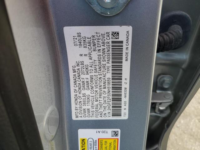 2HGFE2F50NH519659 - 2022 HONDA CIVIC SPORT 银色 照片 12