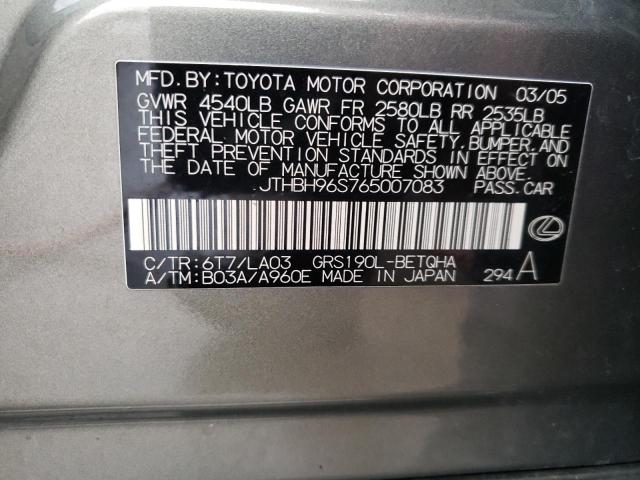 JTHBH96S765007083 - 2006 LEXUS GS 300 GRAY photo 12