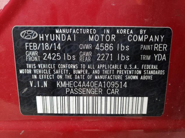 KMHEC4A40EA109514 - 2014 HYUNDAI SONATA HYBRID MAROON photo 13