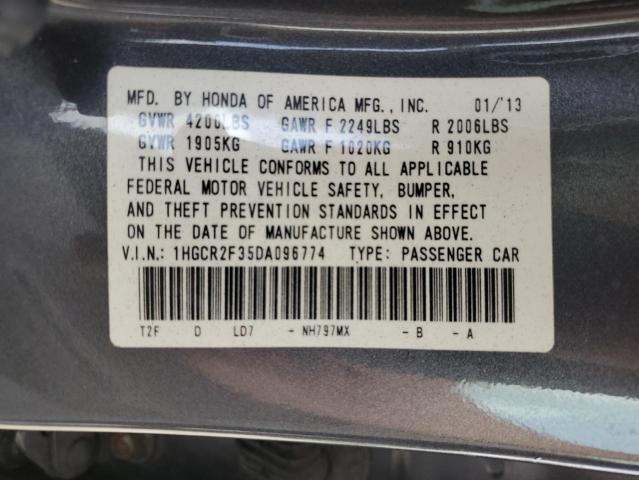 1HGCR2F35DA096774 - 2013 HONDA ACCORD LX GRAY photo 12