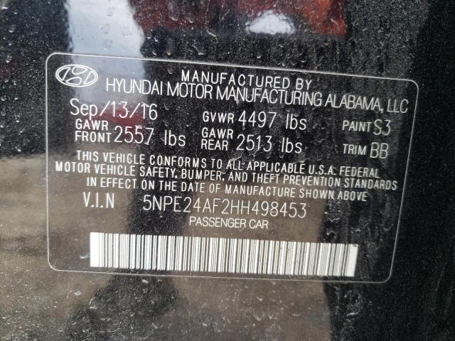 5NPE24AF2HH498453 - 2017 HYUNDAI SONATA SE BLACK photo 12