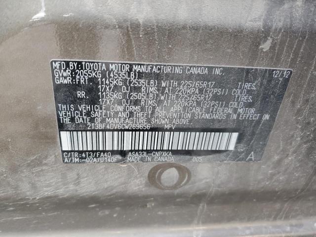 2T3BF4DV6CW269656 - 2012 TOYOTA RAV4 GRAY photo 12