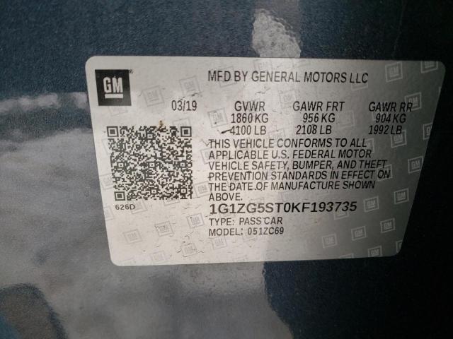 1G1ZG5ST0KF193735 - 2019 CHEVROLET MALIBU RS CHARCOAL photo 12