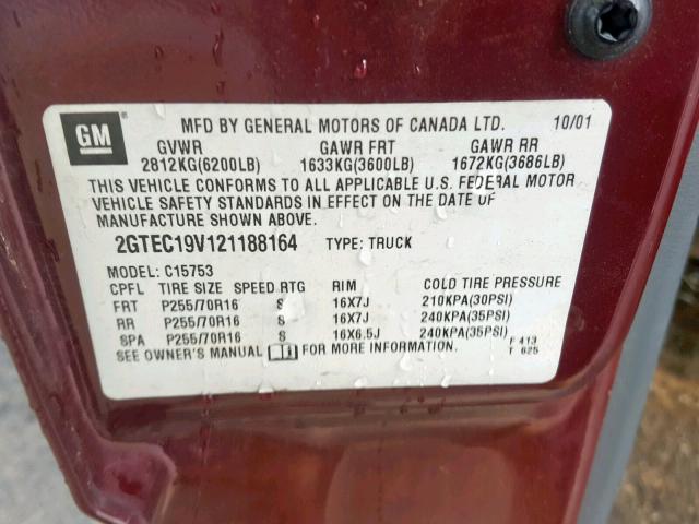 2GTEC19V121188164 - 2002 GMC NEW SIERRA C1500  photo 10