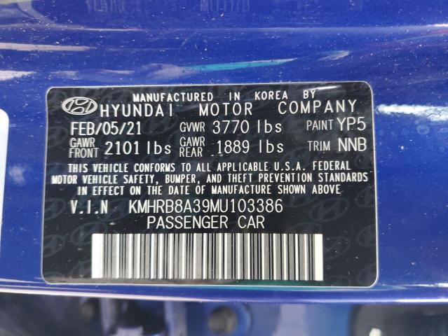 KMHRB8A39MU103386 - 2021 HYUNDAI VENUE SE BLUE photo 12