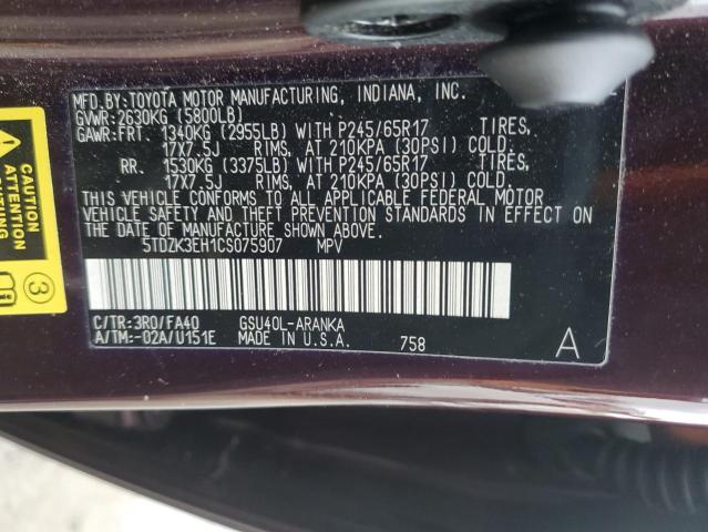 5TDZK3EH1CS075907 - 2012 TOYOTA HIGHLANDER BASE Марун фото 13