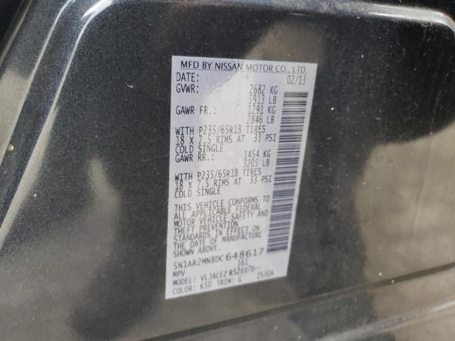 5N1AR2MN8DC648617 - 2013 NISSAN PATHFINDER S GRAY photo 12