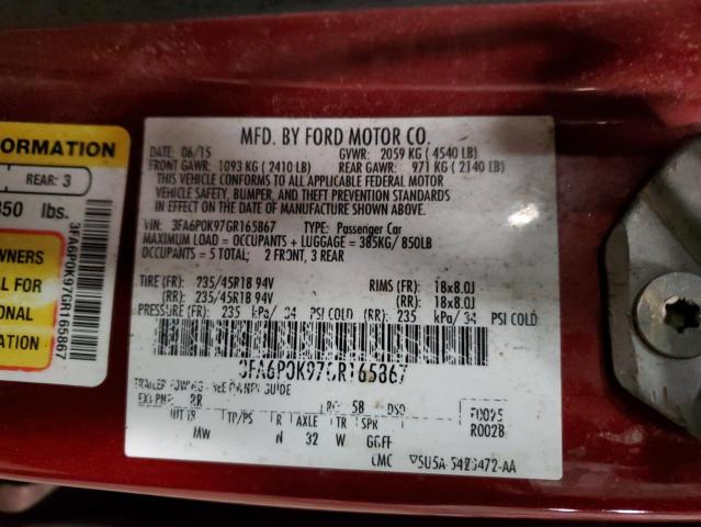 3FA6P0K97GR165867 - 2016 FORD FUSION TITANIUM RED photo 12