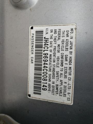 JH4CL96944C008149 - 2004 ACURA TSX SILVER photo 12