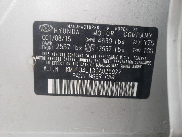 KMHE34L13GA025922 - 2016 HYUNDAI SONATA HYBRID SILVER photo 12