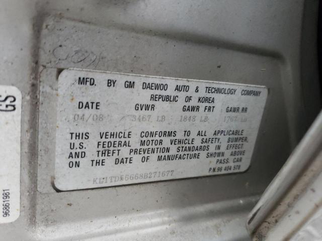 KL1TD56668B271677 - 2008 CHEVROLET AVEO BASE GRAY photo 12