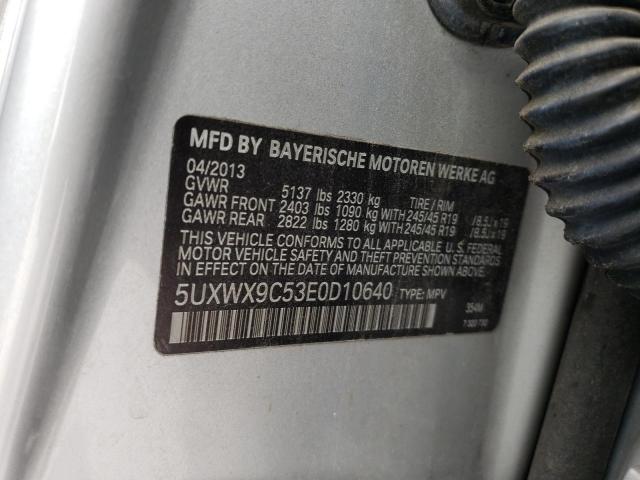 5UXWX9C53E0D10640 - 2014 BMW X3 XDRIVE28I SILVER photo 13