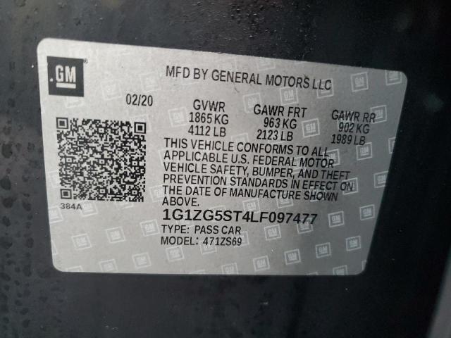 1G1ZG5ST4LF097477 - 2020 CHEVROLET MALIBU RS შავი ფოტო 12