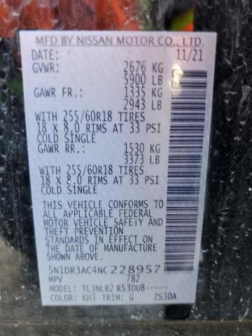 5N1DR3AC4NC228957 - 2022 NISSAN PATHFINDER S BLACK photo 14