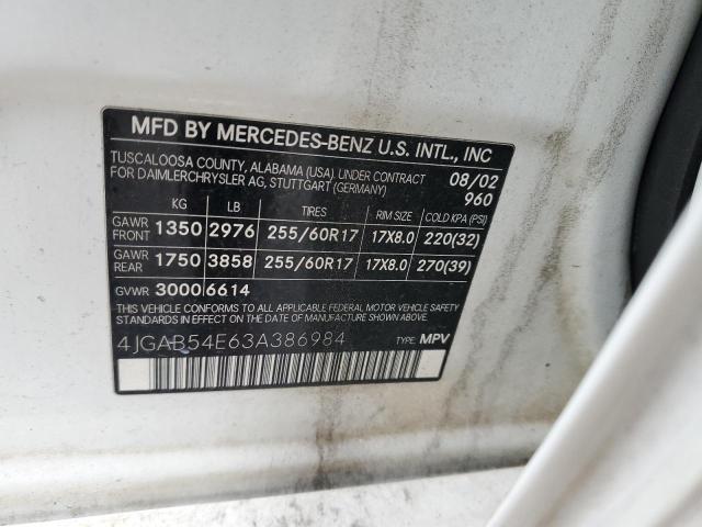 4JGAB54E63A386984 - 2003 MERCEDES-BENZ ML 320 WHITE photo 13