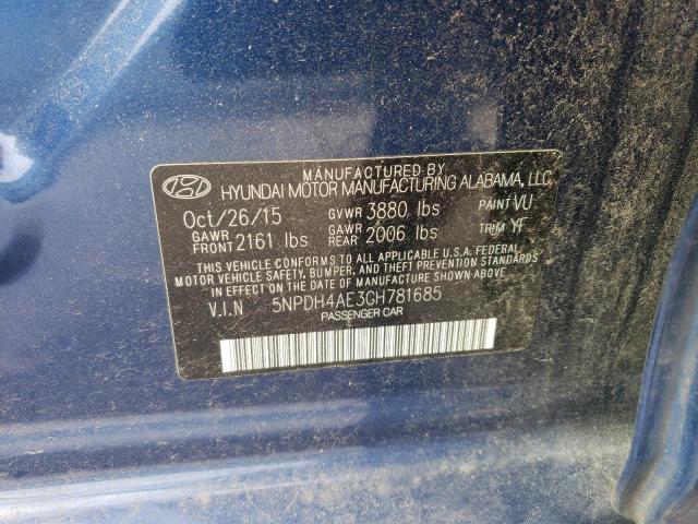 5NPDH4AE3GH781685 - 2016 HYUNDAI ELANTRA SE BLUE photo 12