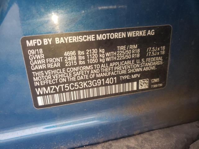 WMZYT5C53K3G91401 - 2019 MINI COOPER S COUNTRYMAN ALL4 BLUE photo 12