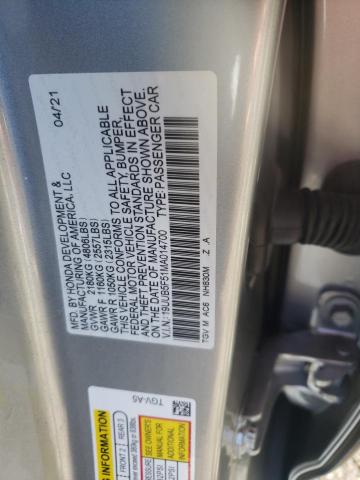 19UUB5F51MA014700 - 2021 ACURA TLX TECH A SILVER photo 12