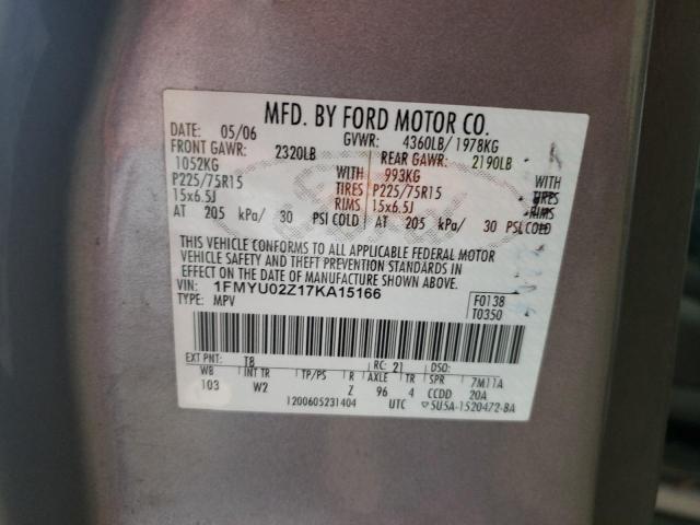 1FMYU02Z17KA15166 - 2007 FORD ESCAPE XLS GRAY photo 12