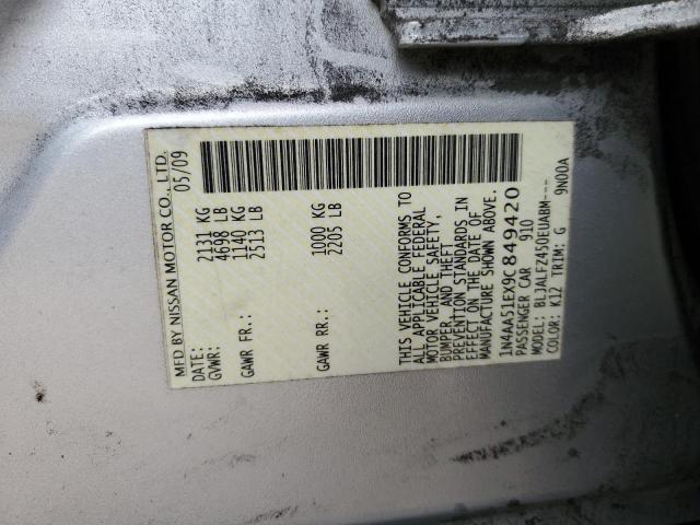 1N4AA51EX9C849420 - 2009 NISSAN MAXIMA S SILVER photo 12