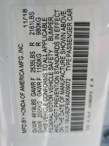 19UUB2F60KA009072 - 2019 ACURA TLX TECHNOLOGY WHITE photo 12