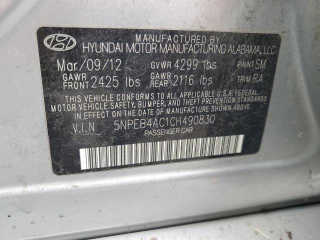 5NPEB4AC1CH490830 - 2012 HYUNDAI SONATA GLS SILVER photo 12