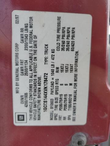 1GCCS144XVK178472 - 1997 CHEVROLET S TRUCK S10 RED photo 12