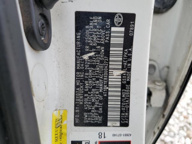 4T1BK1EBXDU042737 - 2013 TOYOTA AVALON BASE 白色 照片 12