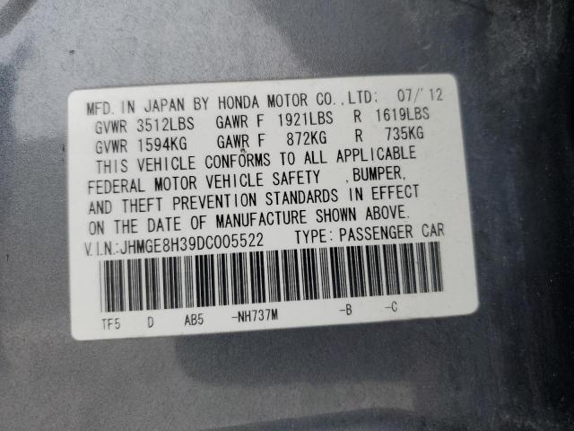 JHMGE8H39DC005522 - 2013 HONDA FIT GRAY photo 13